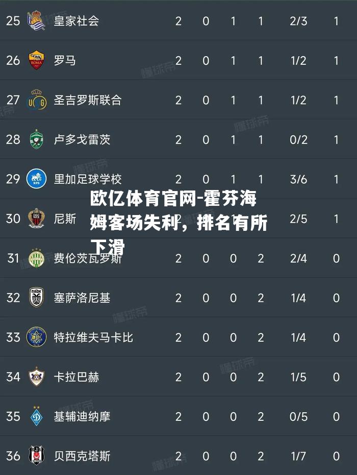 霍芬海姆客场失利，排名有所下滑